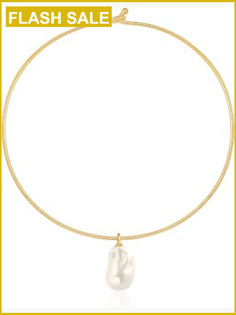 18k Gold Plated Cuff Choker Necklace Chunky Wire Chain Collar Pearl Pendant